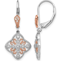 14K White Gold Drop Earrings with Round Natural Diamonds and Rose Rhodium Plating - 0.0114 Carat Total Diamond Weight by Monteluci Fine Jewelry