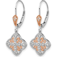 14K White Gold Drop Earrings with Round Natural Diamonds and Rose Rhodium Plating - 0.0114 Carat Total Diamond Weight by Monteluci Fine Jewelry