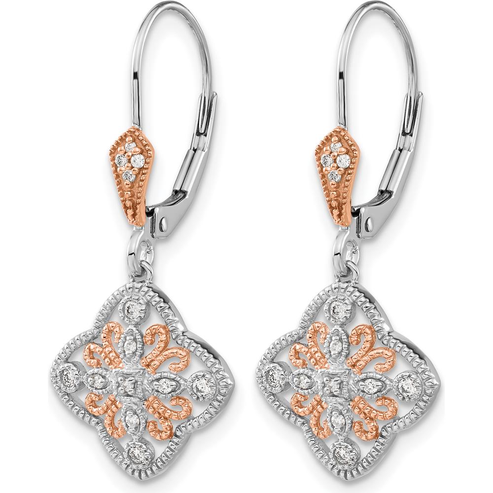 14K White Gold Drop Earrings with Round Natural Diamonds and Rose Rhodium Plating - 0.0114 Carat Total Diamond Weight by Monteluci Fine Jewelry