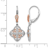 14K White Gold Drop Earrings with Round Natural Diamonds and Rose Rhodium Plating - 0.0114 Carat Total Diamond Weight by Monteluci Fine Jewelry