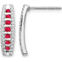 14K White Gold Drop Earrings with Round Rubies and Diamonds - 0.48 Carats Total Ruby Weight, 0.18 Carats Total Diamond Weight by Monteluci Fine Jewelry