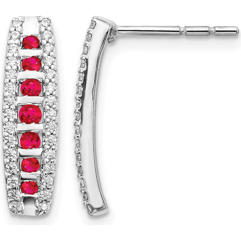 14K White Gold Drop Earrings with Round Rubies and Diamonds - 0.48 Carats Total Ruby Weight, 0.18 Carats Total Diamond Weight by Monteluci Fine Jewelry