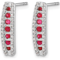 14K White Gold Drop Earrings with Round Rubies and Diamonds - 0.48 Carats Total Ruby Weight, 0.18 Carats Total Diamond Weight by Monteluci Fine Jewelry