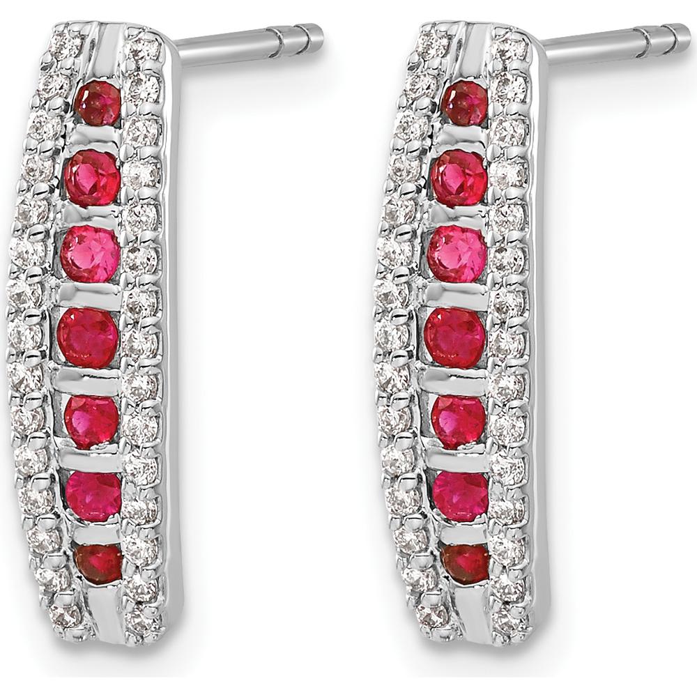 14K White Gold Drop Earrings with Round Rubies and Diamonds - 0.48 Carats Total Ruby Weight, 0.18 Carats Total Diamond Weight by Monteluci Fine Jewelry