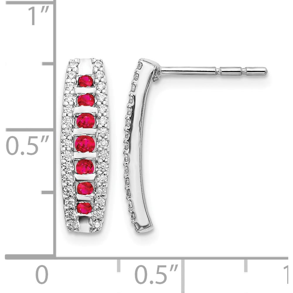 14K White Gold Drop Earrings with Round Rubies and Diamonds - 0.48 Carats Total Ruby Weight, 0.18 Carats Total Diamond Weight by Monteluci Fine Jewelry