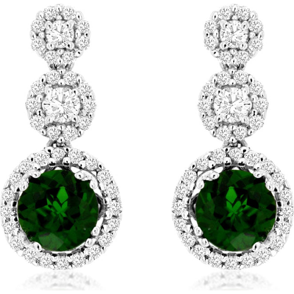 14K White Gold Drop Earrings with Round Russalite and Diamond Halos - 1.10 Carat Total Russalite Weight and 0.45 Carat Total Diamond Weight - Royal Jewelry