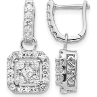 14K White Gold Drop Earrings with Square and Round Diamonds - 0.17 Carat Total Diamond Weight by Monteluci Fine Jewelry