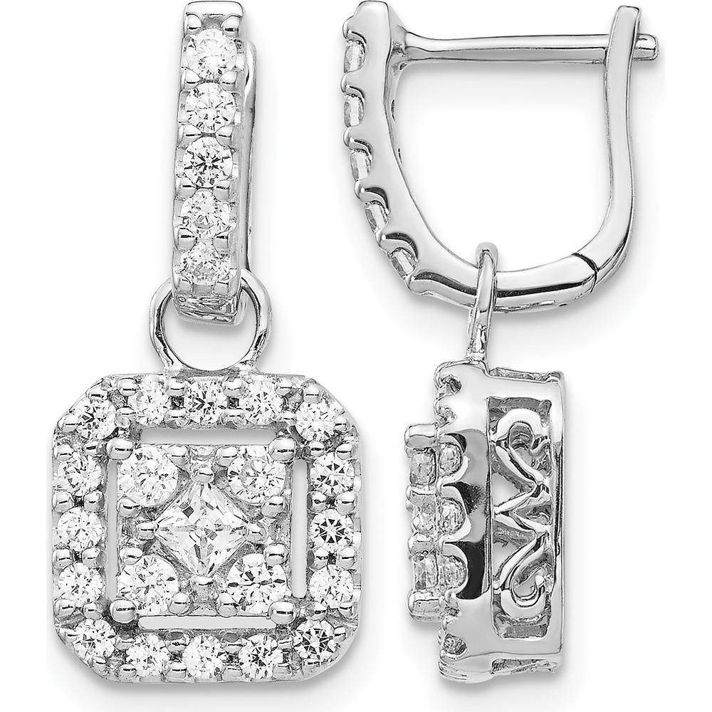 14K White Gold Drop Earrings with Square and Round Diamonds - 0.17 Carat Total Diamond Weight by Monteluci Fine Jewelry