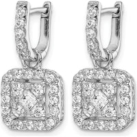 14K White Gold Drop Earrings with Square and Round Diamonds - 0.17 Carat Total Diamond Weight by Monteluci Fine Jewelry
