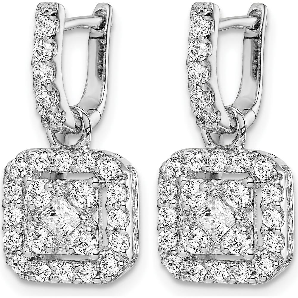 14K White Gold Drop Earrings with Square and Round Diamonds - 0.17 Carat Total Diamond Weight by Monteluci Fine Jewelry
