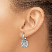 14K White Gold Drop Earrings with Square and Round Diamonds - 0.17 Carat Total Diamond Weight by Monteluci Fine Jewelry
