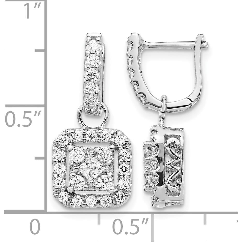 14K White Gold Drop Earrings with Square and Round Diamonds - 0.17 Carat Total Diamond Weight by Monteluci Fine Jewelry