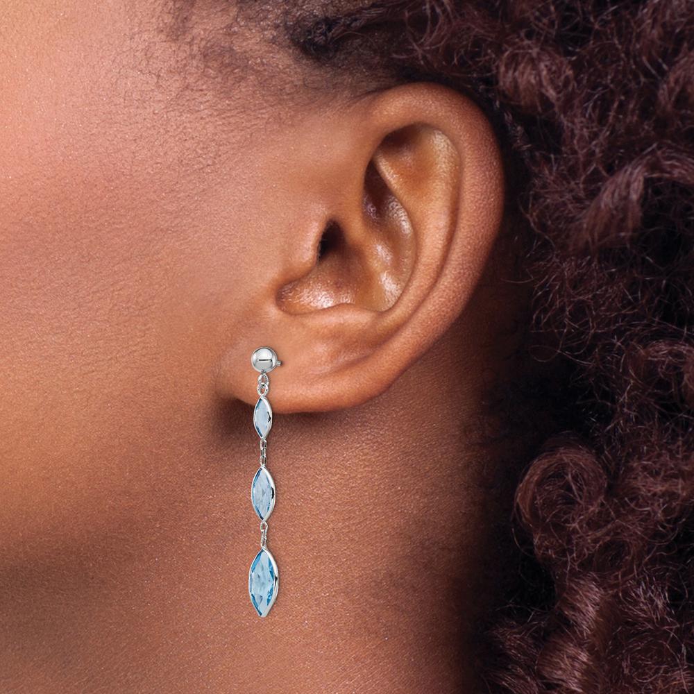 14K White Gold Drop Earrings with Swiss Blue Topaz Marquise Cut Stones - 1.16 Carat Total Topaz Weight by Monteluci Fine Jewelry