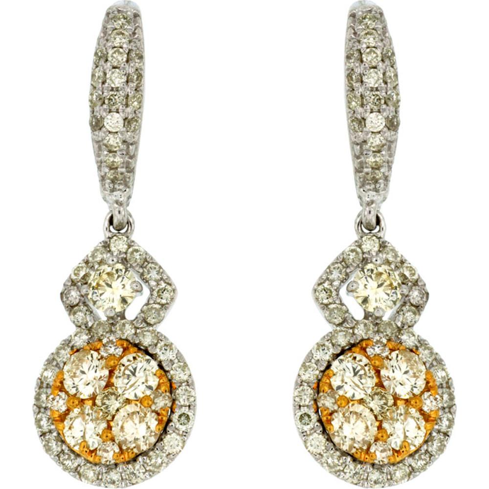 14K White Gold Drop Earrings with Yellow Diamonds and White Diamond Accents - 1.00 Carat Total Yellow Diamond Weight & 0.55 Carat Total Diamond Weight - Royal Jewelry