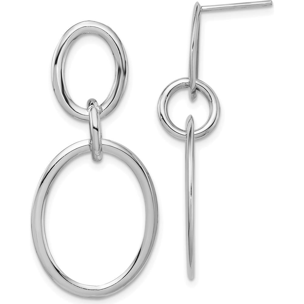 14K White Gold Drop Hoop Earrings with Polished Finish - 38mm Length by 0