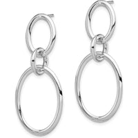 14K White Gold Drop Hoop Earrings with Polished Finish - 38mm Length by 0