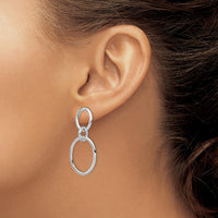 14K White Gold Drop Hoop Earrings with Polished Finish - 38mm Length by 0
