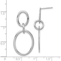 14K White Gold Drop Hoop Earrings with Polished Finish - 38mm Length by 0