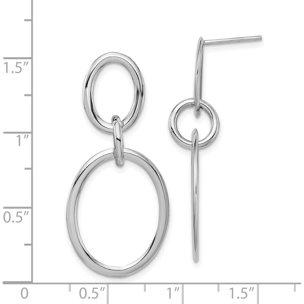14K White Gold Drop Hoop Earrings with Polished Finish - 38mm Length by 0