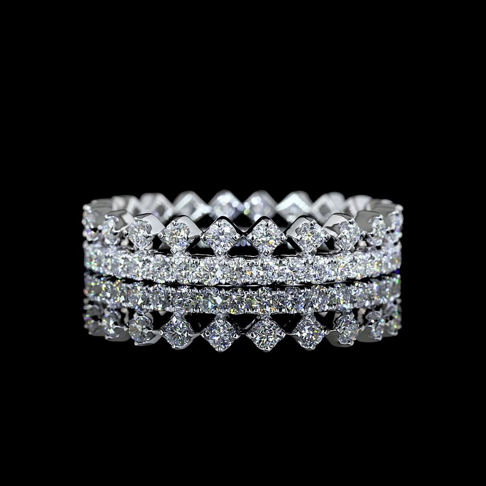 14K White Gold Dual Row Eternity Band with Round Brilliant Cut Lab Diamonds - 0.94 Carat Total Diamond Weight - Covaloro Fine Jewelry