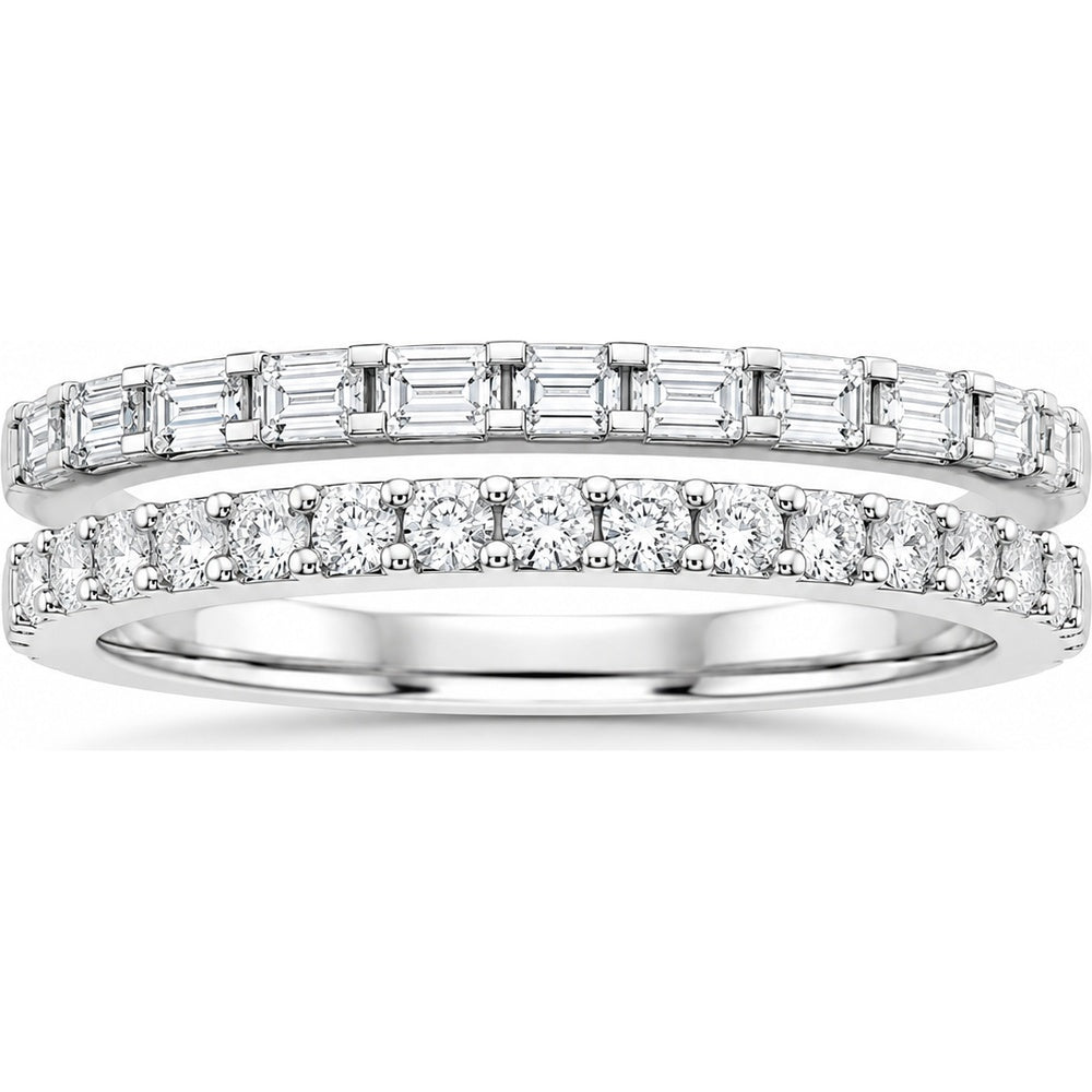 14K White Gold Dual Row Fashion Ring with Baguette and Round Diamonds - 0.51 Carat Total Diamond Weight by Auriventus