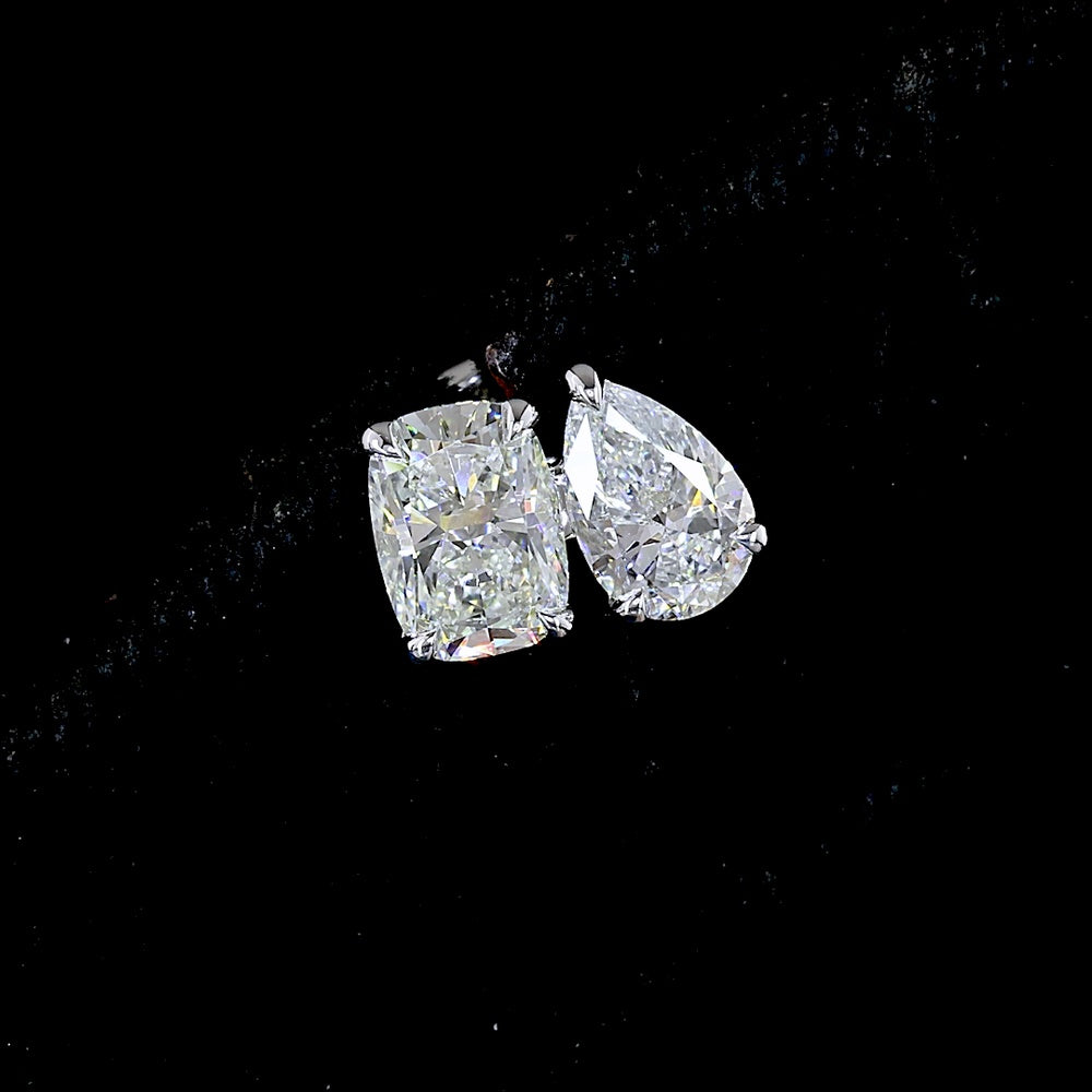 14K White Gold Dual-Shape Stud Earrings with Cushion Brilliant and Pear Lab Diamonds - 2.21 Carat Total Weight - Covaloro Fine Jewelry