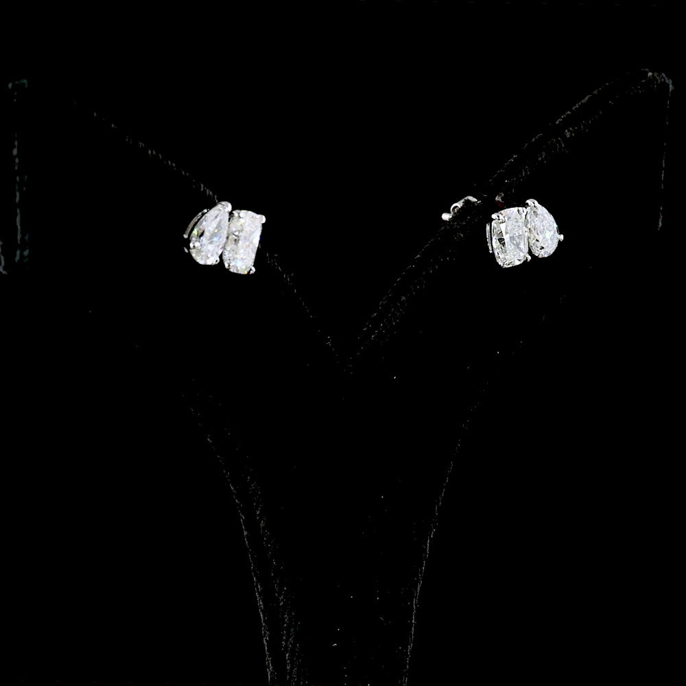 14K White Gold Dual-Shape Stud Earrings with Cushion Brilliant and Pear Lab Diamonds - 2.21 Carat Total Weight - Covaloro Fine Jewelry
