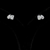 14K White Gold Dual-Shape Stud Earrings with Cushion Brilliant and Pear Lab Diamonds - 2.21 Carat Total Weight - Covaloro Fine Jewelry