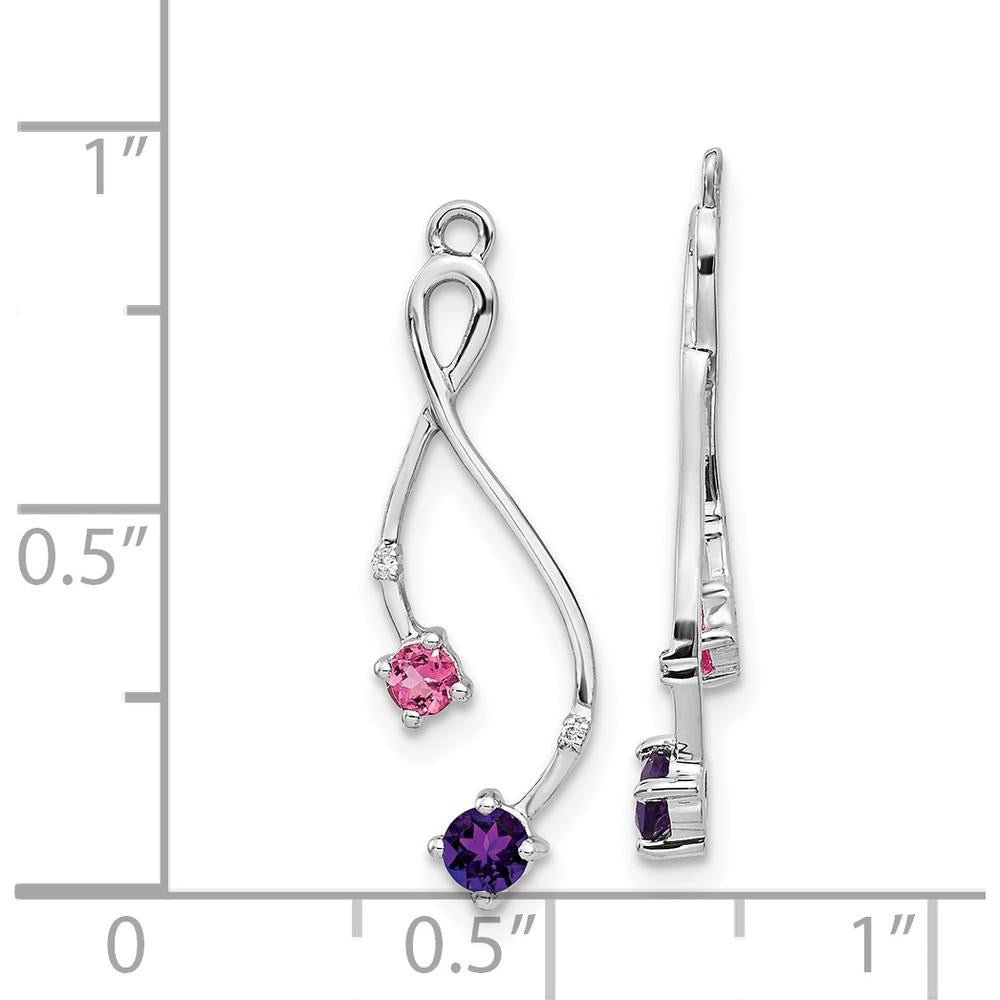 14K White Gold Earring Jackets with Amethyst, Pink Tourmaline, and Diamonds - 0.16 Carats Total Gemstone Weight by Monteluci Fine Jewelry