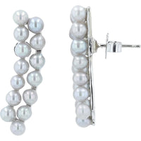 14K White Gold Earrings with Cascading 3.3-4mm Pearls - Timeless Elegance in Drop Style