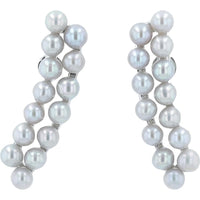 14K White Gold Earrings with Cascading 3.3-4mm Pearls - Timeless Elegance in Drop Style