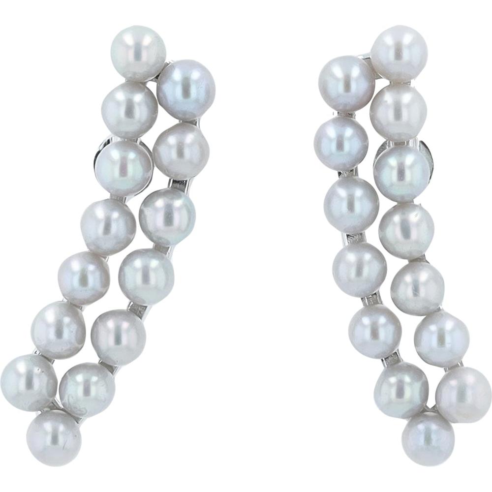 14K White Gold Earrings with Cascading 3.3-4mm Pearls - Timeless Elegance in Drop Style