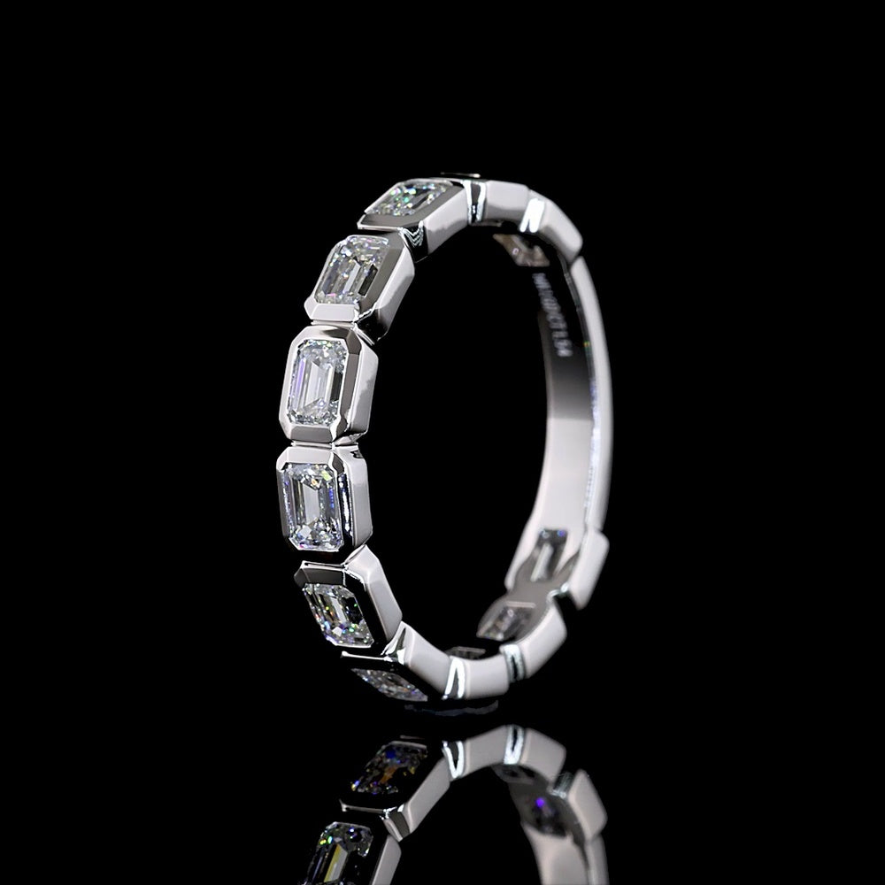 14K White Gold East-West 3/4 Eternity Band with Bezel Set Emerald Cut Lab Diamonds - 1.54 Carat Total Weight - Covaloro Fine Jewelry