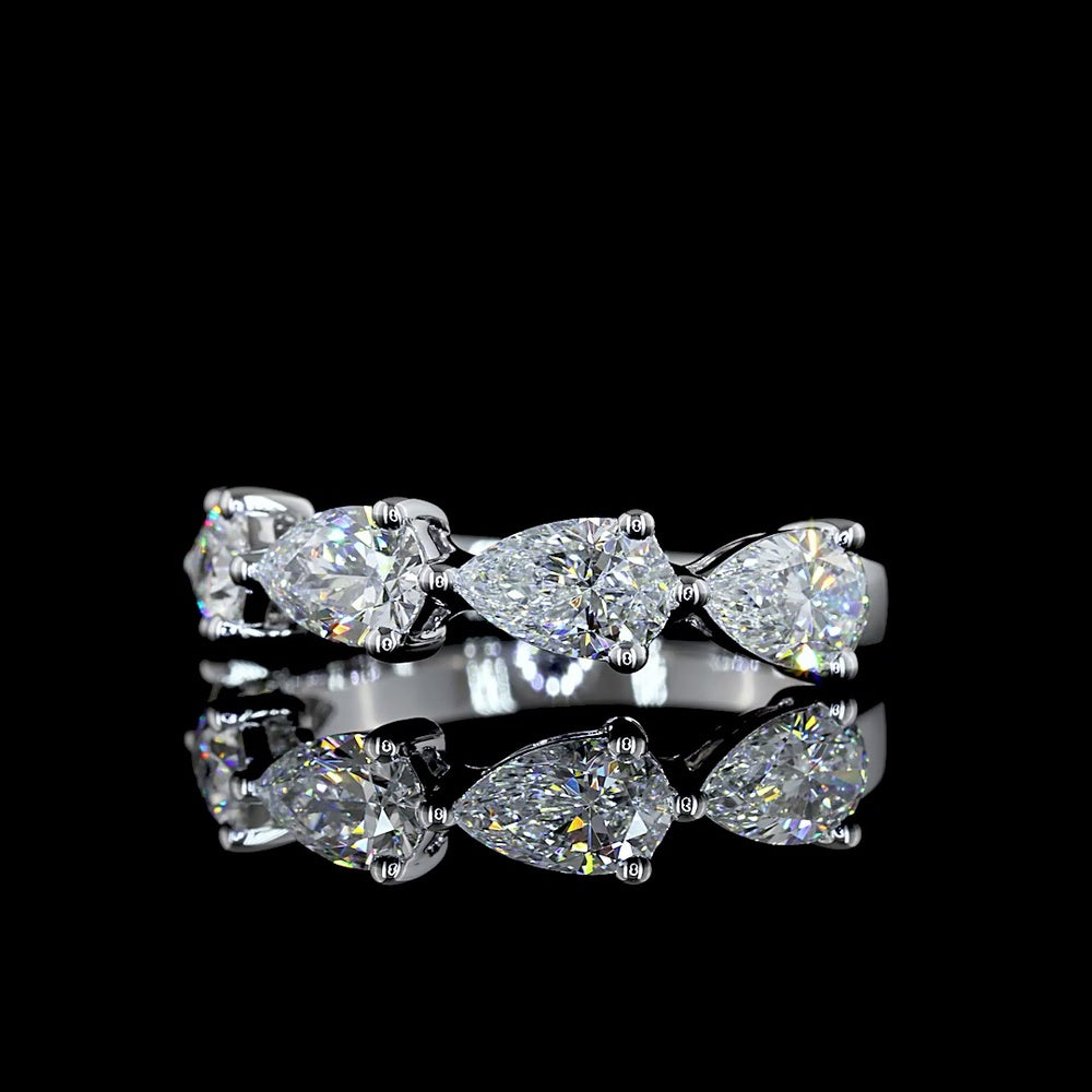 14K White Gold East-West 5-Stone Eternity Band with Pear Shape Lab Diamonds - 2.00 Carat Total Weight - Covaloro Fine Jewelry