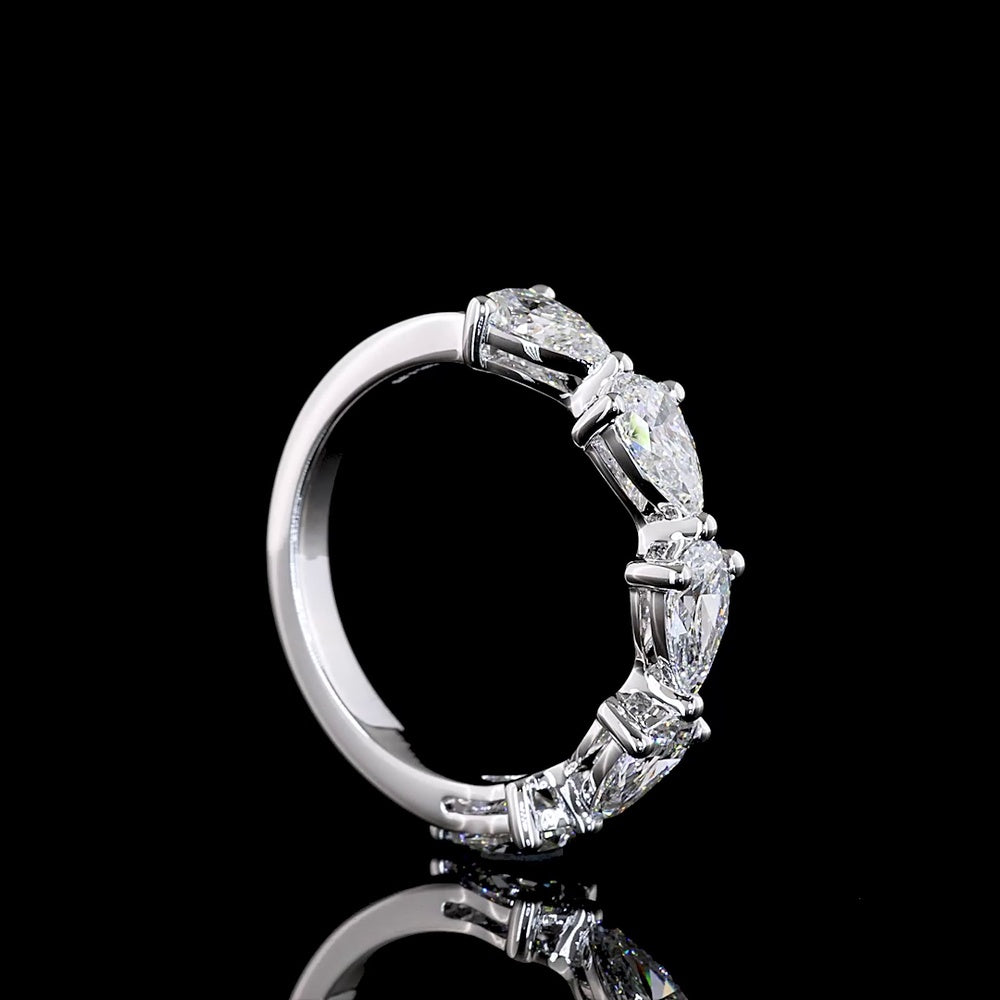 14K White Gold East-West 5-Stone Eternity Band with Pear Shape Lab Diamonds - 2.00 Carat Total Weight - Covaloro Fine Jewelry