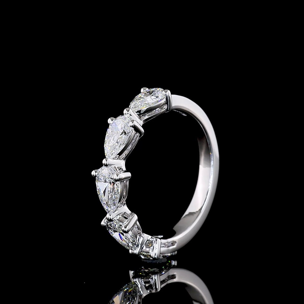 14K White Gold East-West 5-Stone Eternity Band with Pear Shape Lab Diamonds - 2.00 Carat Total Weight - Covaloro Fine Jewelry