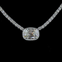 14K White Gold East-West Antique Cushion Cut Diamond Tennis Necklace with Brilliant Round Accents - 7.05 Carats Total Diamond Weight - Covaloro Fine Jewelry