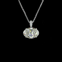 14K White Gold East-West Antique Oval Cut Lab Diamond Pendant with Brilliant Round Accents - 3.81 Carats Total Diamond Weight - Covaloro Fine Jewelry
