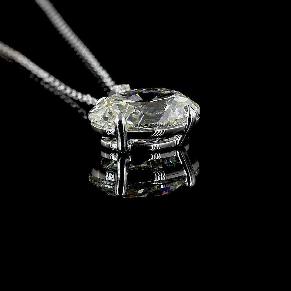 14K White Gold East-West Antique Oval Cut Lab Diamond Pendant with Brilliant Round Accents - 3.81 Carats Total Diamond Weight - Covaloro Fine Jewelry