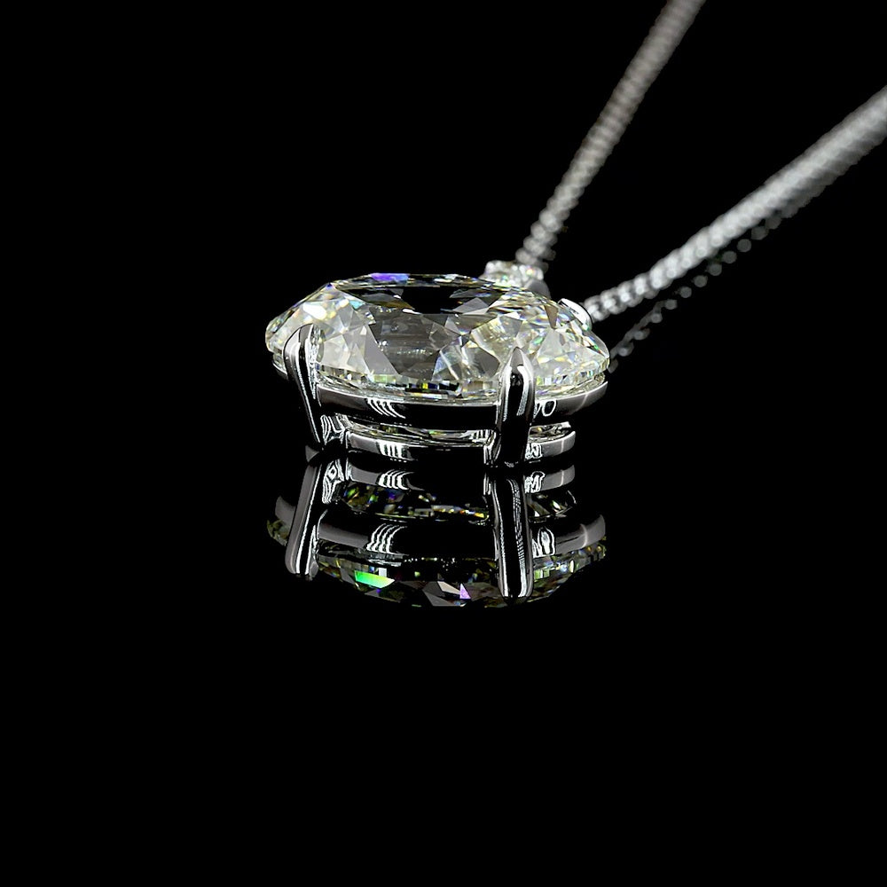 14K White Gold East-West Antique Oval Cut Lab Diamond Pendant with Brilliant Round Accents - 3.81 Carats Total Diamond Weight - Covaloro Fine Jewelry