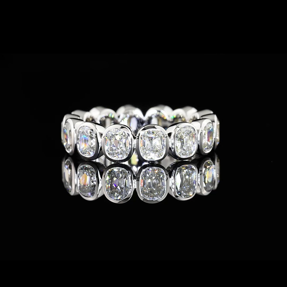 14K White Gold East-West Bezel Set Antique Cushion Lab Diamond Eternity Band - 7.30 Carats Total Diamond Weight - Covaloro Fine Jewelry
