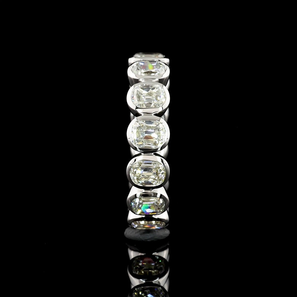14K White Gold East-West Bezel Set Antique Cushion Lab Diamond Eternity Band - 7.30 Carats Total Diamond Weight - Covaloro Fine Jewelry