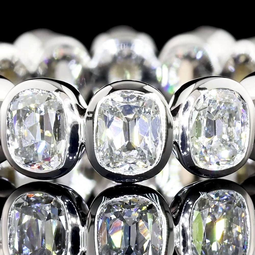 14K White Gold East-West Bezel Set Antique Cushion Lab Diamond Eternity Band - 7.30 Carats Total Diamond Weight - Covaloro Fine Jewelry