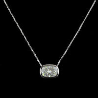 14K White Gold East-West Bezel Set Cushion Cut Lab Diamond Solitaire Pendant - 3.14 Carat E-F VS1 IGI Certified - Covaloro Fine Jewelry