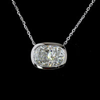 14K White Gold East-West Bezel Set Cushion Cut Lab Diamond Solitaire Pendant - 3.14 Carat E-F VS1 IGI Certified - Covaloro Fine Jewelry