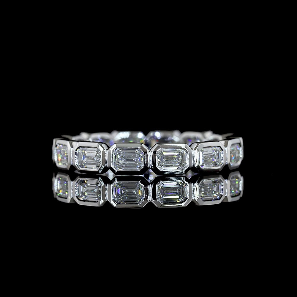 14K White Gold East-West Bezel Set Emerald Cut Lab Diamond Eternity Band - 1.43 Carats Total Diamond Weight - Covaloro Fine Jewelry