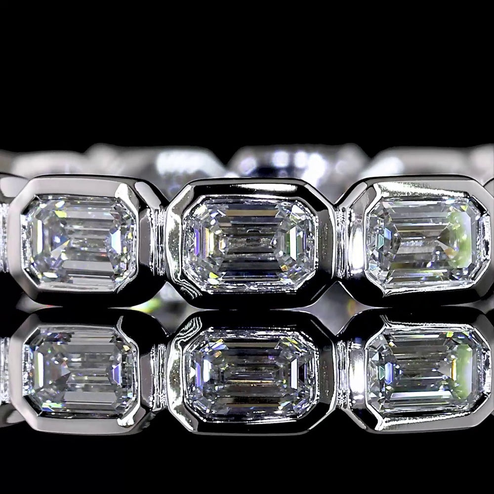 14K White Gold East-West Bezel Set Emerald Cut Lab Diamond Eternity Band - 1.43 Carats Total Diamond Weight - Covaloro Fine Jewelry