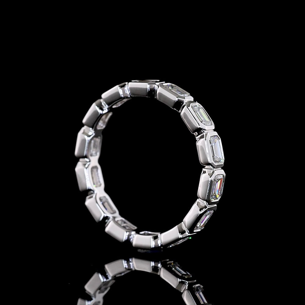 14K White Gold East-West Bezel Set Emerald Cut Lab Diamond Eternity Band - 1.43 Carats Total Diamond Weight - Covaloro Fine Jewelry