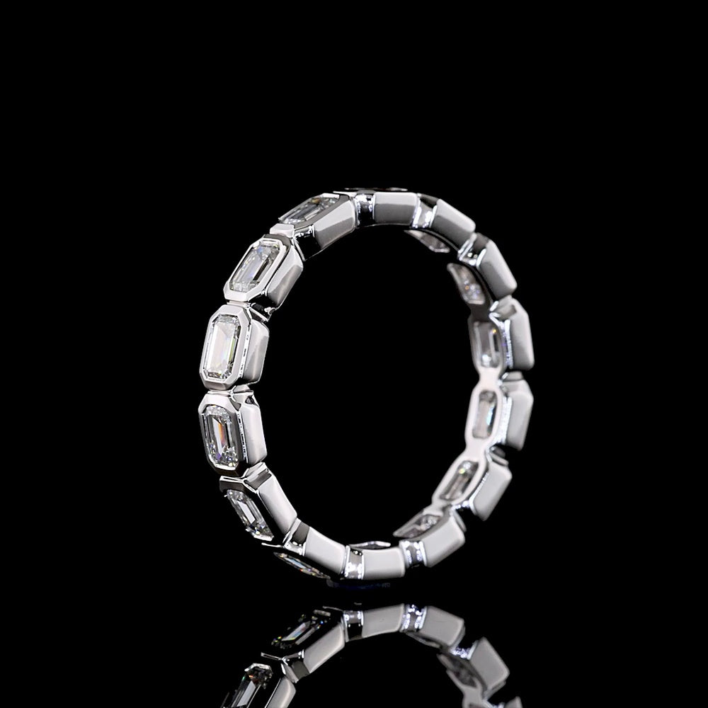 14K White Gold East-West Bezel Set Emerald Cut Lab Diamond Eternity Band - 1.43 Carats Total Diamond Weight - Covaloro Fine Jewelry