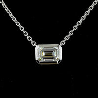 14K White Gold East-West Bezel Set Emerald Cut Lab Diamond Solitaire Necklace - 1.75 Carat Total Diamond Weight - Covaloro Fine Jewelry